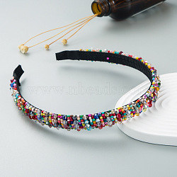 Bling Bling Glass Beaded Hairband, Party Hair Accessories for Women Girls, Colorful, 12mm(OHAR-PW0007-27J)