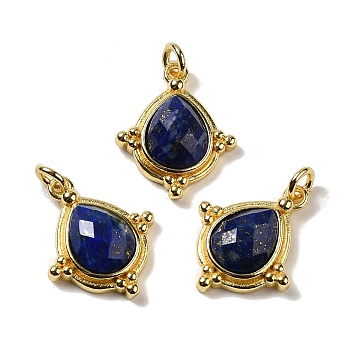 Natural Lapis Lazuli Faceted Pendants, Rhombus Charms with Rack Plating Golden Tone Brass Findings, Cadmium Free & Lead Free, 19.5x16x5mm, Hole: 3mm