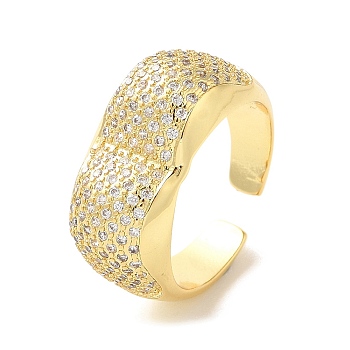 Brass Micro Pave Cubic Zirconia Open Cuff Rings, Real 18K Gold Plated, Inner Diameter: 17mm