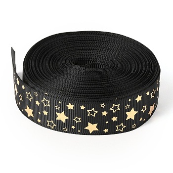 Laser Polyester Grosgrain Ribbon, Single Face Printed, for Bows Gift Wrapping, Festival Party Decoration, Star Pattern, 7/8 inch(22mm), 10 yards/roll(9.14m/roll)