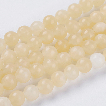 Natural Topaz Jade Beads Strands, Round, Yellow, 10mm, Hole: 1mm