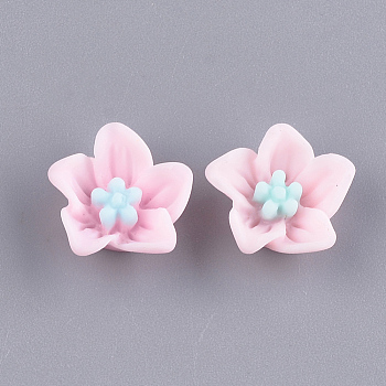 Resin Cabochons, Flower, Pink, 13x13.5x5mm
