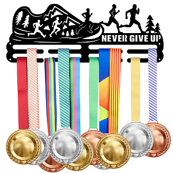Sports Theme Iron Medal Hanger Holder Display Wall Rack, with Screws, Word Never Give Up, Running Pattern, 150x400mm