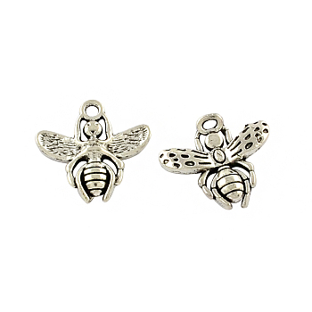 Tibetan Style Alloy Bee Pendants, Cadmium Free & Lead Free, Antique Silver, 17x17x4mm, Hole: 2mm, about 333pcs/500g