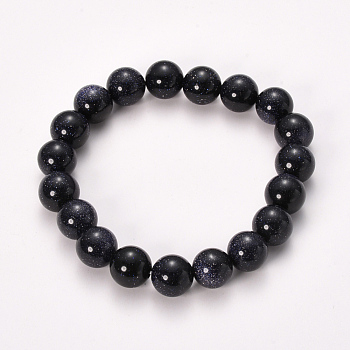 Synthetic Blue Goldstone Beaded Stretch Bracelets, Round, 2-1/8 inch(55mm), Bead: 8~9mm