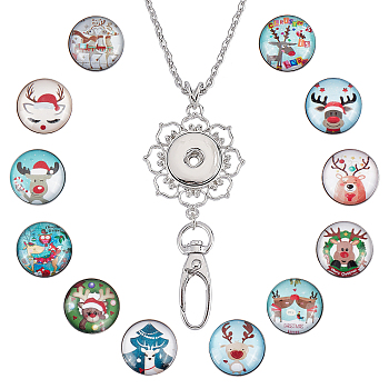 DIY Necklaces Making Kit, Including Platinum Plated Brass Jewelry Snap Buttons, Alloy Snap Pendant Making, with Swivel Clasps, 304 Stainless Steel Cable Chains Necklaces, Reindeer Pattern, Button: 18.5x9mm, 12Pcs/set, 1 Set