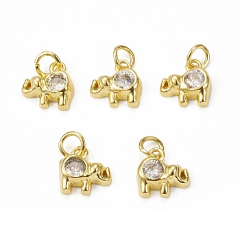 Glass Charms, with Brass Findings & Jump Rings, Elephants, Golden, 9.5x9.5x3mm, Hole: 3mm