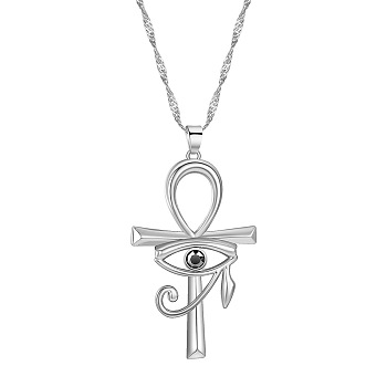 Ankh Cross with Eye of Horus Rhinestone Pendant Necklace, Alloy Jewelry for Men Women, Platinum, 17.72~18.90 inch(45~48cm)