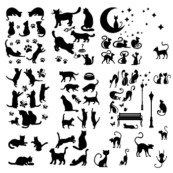 16 Sheets 8 Styles PVC Waterproof Wall Stickers, Self-Adhesive Decals, for Window or Stairway Home Decoration, Rectangle, Cat Pattern, 200x145mm, about 2 sheets/style