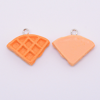 Resin Pendants, with Platinum Plated Iron Loops, Imitation Food, Triangle Bread, Coral, 20.5x22.5x5.5mm, Hole: 1.5mm, 10pcs/bag