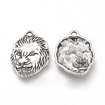 Tibetan Style Alloy Pendants, Lion Head, Lead Free & Cadmium Free & Nickel Free, Antique Silver, 23x18x3mm, Hole: 1.5mm, about 490pcs/1000g