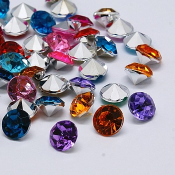 Imitation Taiwan Acrylic Rhinestone Pointed Back Cabochons, Faceted, Diamond, Mixed Color, 2.5x2mm