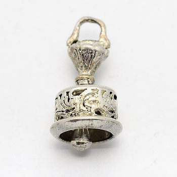 Tibetan Brass Pendants, Dorje Vajra with Bell for Buddha Jewelry, Antique Silver, 19x10mm, Hole: 3mm