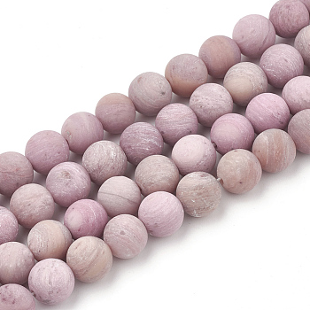 Natural Rhodonite Beads Strands, Frosted, Round, 10mm, Hole: 1.2mm, about 36pcs/strand, 14.9~15.1 inch(38~38.5cm)