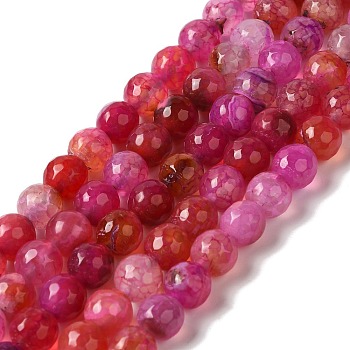 Dyed & Heated Natural Dragon Veins Agate Beads Strands, Faceted, Round, Crimson, 8mm, Hole: 1.2mm, about 48pcs/strand, 14.69''(37.3cm)