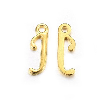 Golden Plated Alloy Letter Pendants, Rack Plating, Letter.J, 16x5x2mm, Hole: 1.5mm