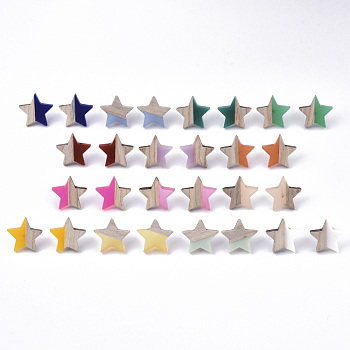 Resin & Wood Stud Earrings, with 304 Stainless Steel Pin, Star, Mixed Color, 17x18mm, Pin: 0.7mm