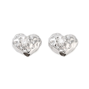 Brass Micro Pave Clear Cubic Zirconia Beads, Heart, Platinum, 7x9x5.5mm, Hole: 1.8mm