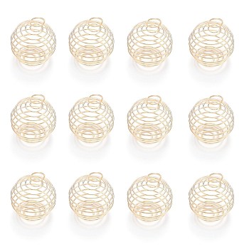 Iron Wire Pendants, Spiral Bead Cage Pendants, Round, Light Gold, 30x24mm, Hole: 5mm