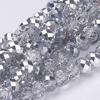Electroplate Glass Bead Strands, Half Silver Plated, Faceted, Rondelle, Clear, 3x2mm, Hole: 1mm, about 150pcs/strand, 11.8 inch