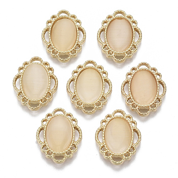 Alloy Filigree Joiners, with Resin Imitation Cat Eye, Light Gold, Oval, Bisque, 18x14x2.5~3.5 mm, Hole: 1mm