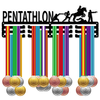Fashion Iron Medal Hanger Holder Display Wall Rack, 3-Line, with Screws, Pentathlon, Sports, 131x400mm, Hole: 5mm