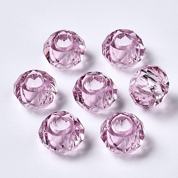 Transparent Resin Beads, Large Hole Beads, Faceted, Rondelle, Plum, 14x8mm, Hole: 5.5mm