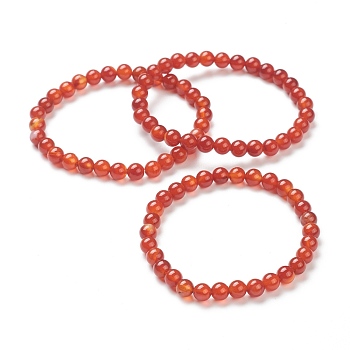 Natural Red Agate Beaded Stretch Bracelets, Round, Beads: 6~6.5mm, Inner Diameter: 2-1/4 inch(5.55cm)