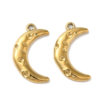 304 Stainless Steel Pendants, Moon Charm, Real 18K Gold Plated, 22.5x13x2.5mm, Hole: 1.6mm