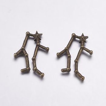Alloy Cabochons, Constellation/Zodiac Sign, Antique Bronze, Gemini, 20.5x16x3mm