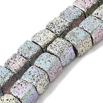 Blaking Painted Natural Lava Rock Beads Strands, Cube, Silver, 8~9x8~9x8~9mm, Hole: 1.2mm, about 49pcs/strand, 15.55''(39.5cm)