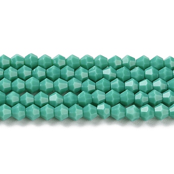 Opaque Solid Color Imitation Jade Glass Beads Strands, Faceted, Bicone, Light Sea Green, 4x4mm, Hole: 0.8mm, about 82~85pcs/strand, 12.01~12.2 inch(30.5~31cm)