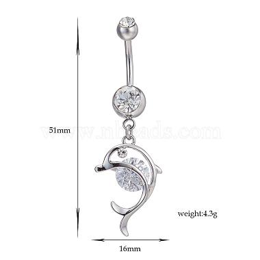 Piercing Jewelry Real Platinum Plated Brass Rhinestone Dolphin Navel Ring Belly Rings(AJEW-EE0001-63)-5