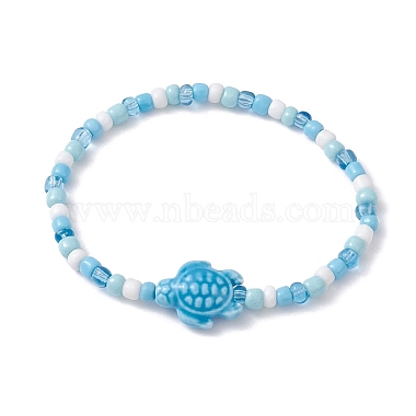 Sea Turtle Porcelain Bead Stretch Bracelets(BJEW-JB09997)-3