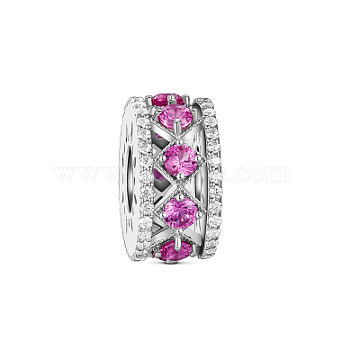 13mm HotPink Rondelle Sterling Silver+Cubic Zirconia Beads