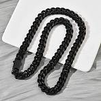 12MM 201 Stainless Steel Cuban Link Chain Necklaces for Women Men, Diamond Cut, with 304 Stainless Steel Clasps, Black, 23.90 inch(60.7cm)(NJEW-F360-01EB)