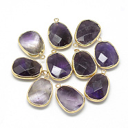 Natural Amethyst Pendants, with Iron Findings, Faceted, Trapezoid, Golden, 22~25x13~16x6~7mm, Hole: 1.5~2mm(G-Q494-49)