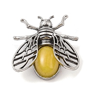 Natural Topaz Jade Brooch, Antique Silver Tone Alloy Bee Brooch, 38x36x11.5mm, Hole: 5x6mm(G-A226-04AS-11)