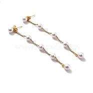 Round Plastic Pearl Beaded Long Chain Dangle Stud Earrings, 304 Stainless Steel Drop Earrings for Women, Golden, 88x6mm, Pin: 0.7mm(STAS-D179-04G-01)