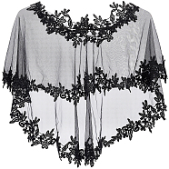 Detachable Polyester Bridal Lace Shawls, Bolero Shrug Shawl, Wedding Floral Lace Cape, Black, 470x970x1mm(AJEW-WH0248-32A)