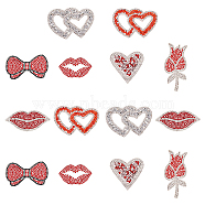 14Pcs 7 Style Valentine's Day Theme Hotfix Rhinestone, Costume Accessories, Sewing Craft Decoration, Bowknot/Lip/Rose/Heart, Mixed Shapes, 29~74x34~69x1.5~2.4mm, 2pcs/style(PATC-FG0001-70)