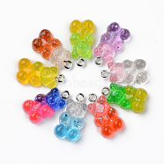 Transparent Resin Pendants, with Glitter Powder and Platinum Tone Iron Loop, Bear, Mixed Color, 21x11x7mm, Hole: 1.8mm(X-RESI-R429-31)