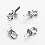 304 Stainless Steel Cup Pearl Peg Bails Pin Pendants, For Half Drilled Beads, Stainless Steel Color, 6x3mm, Hole: 1.6mm, Pin: 0.7mm(X-STAS-H452-01P)