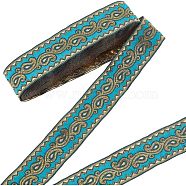 Ethnic Embroidery Polyester Flat Ribbons, Jacquard Ribbon, Deep Sky Blue, 1-1/4 inch(33mm), about 9.84 Yards(9m)/Bundle(OCOR-WH0060-38A)