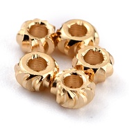 Brass Beads, Long-Lasting Plated, Corrugated Rondelle, Real 24K Gold Plated, 2.5x1.5mm, Hole: 1mm(X-KK-O133-302A-G)