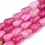 Natural Crackle Agate Beads Strands,  Dyed & Heated, Teardrop, Hot Pink, 14x10mm, Hole: 1mm, about 28pcs/strand, 15.35 inch(39cm)(X-G-S359-243B)