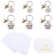 6Pcs 2 Style Teachers' Day Phrase Bees Pendant Keychains, with 6Pcs Paper Greeting Card and 6Pcs Colored Blank Mini Paper Envelopes, Stainless Steel Color, 5cm(KEYC-NB0001-55)