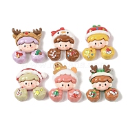Christmas Opaque Resin Decoden Cabochons, Lovely Girl, Mixed Color, 36~39x31.5x11mm(RESI-S391-24)