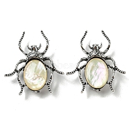 Dual-use Items Alloy Spider Brooch, with Natural Paua Shell, Antique Silver, PapayaWhip, 42x38x9.5mm, Hole: 4.5X4mm(JEWB-C026-03K-AS)