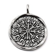 Tibetan Style Alloy Pendants, Flat Round, Antique Silver, 42x33x3mm, Hole: 5mm(TIBE-L012-012AS)